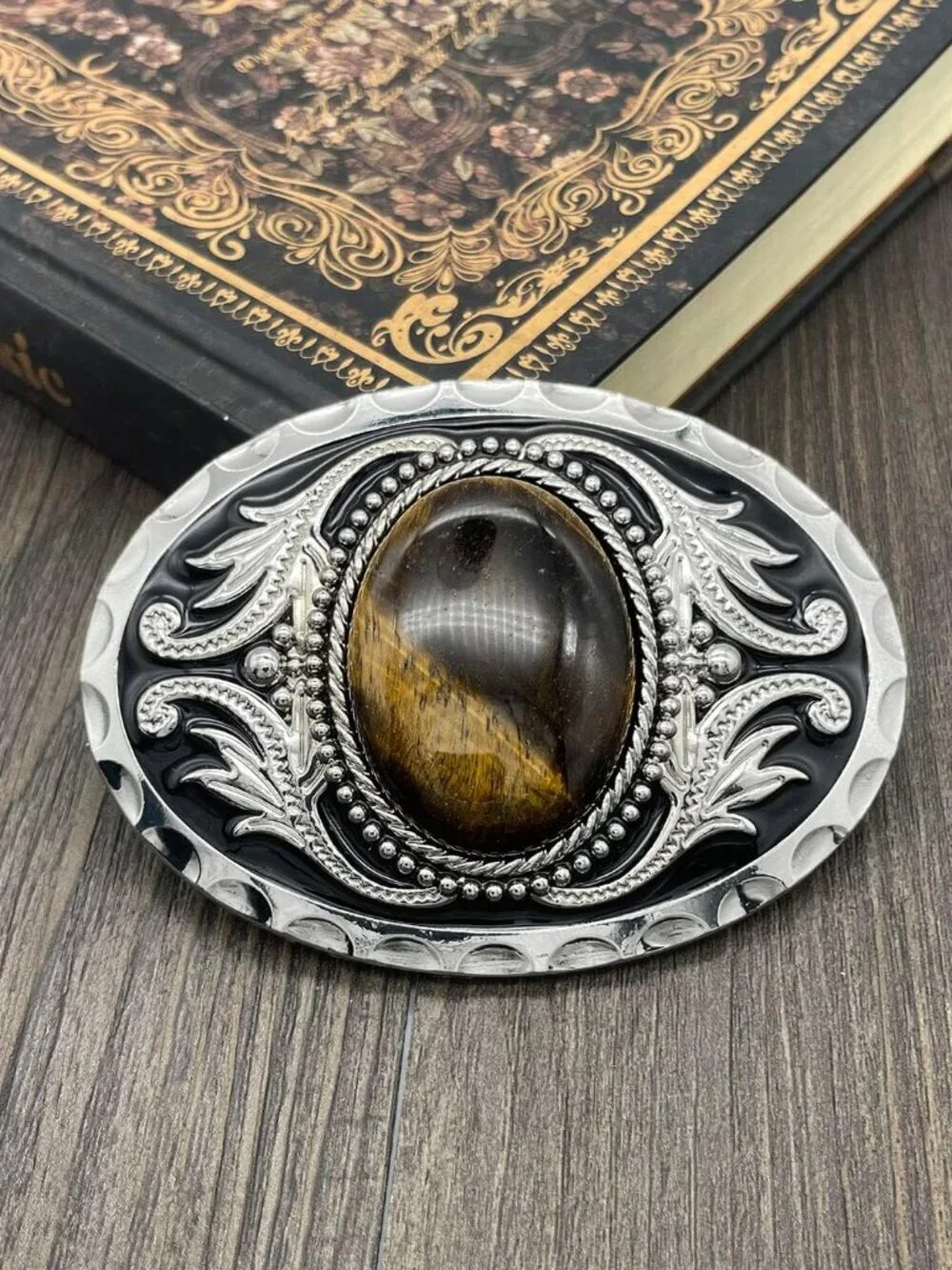 Men's Tiger Eye Vintage American Western Cowboy Turquoise Stone Belt Buckle